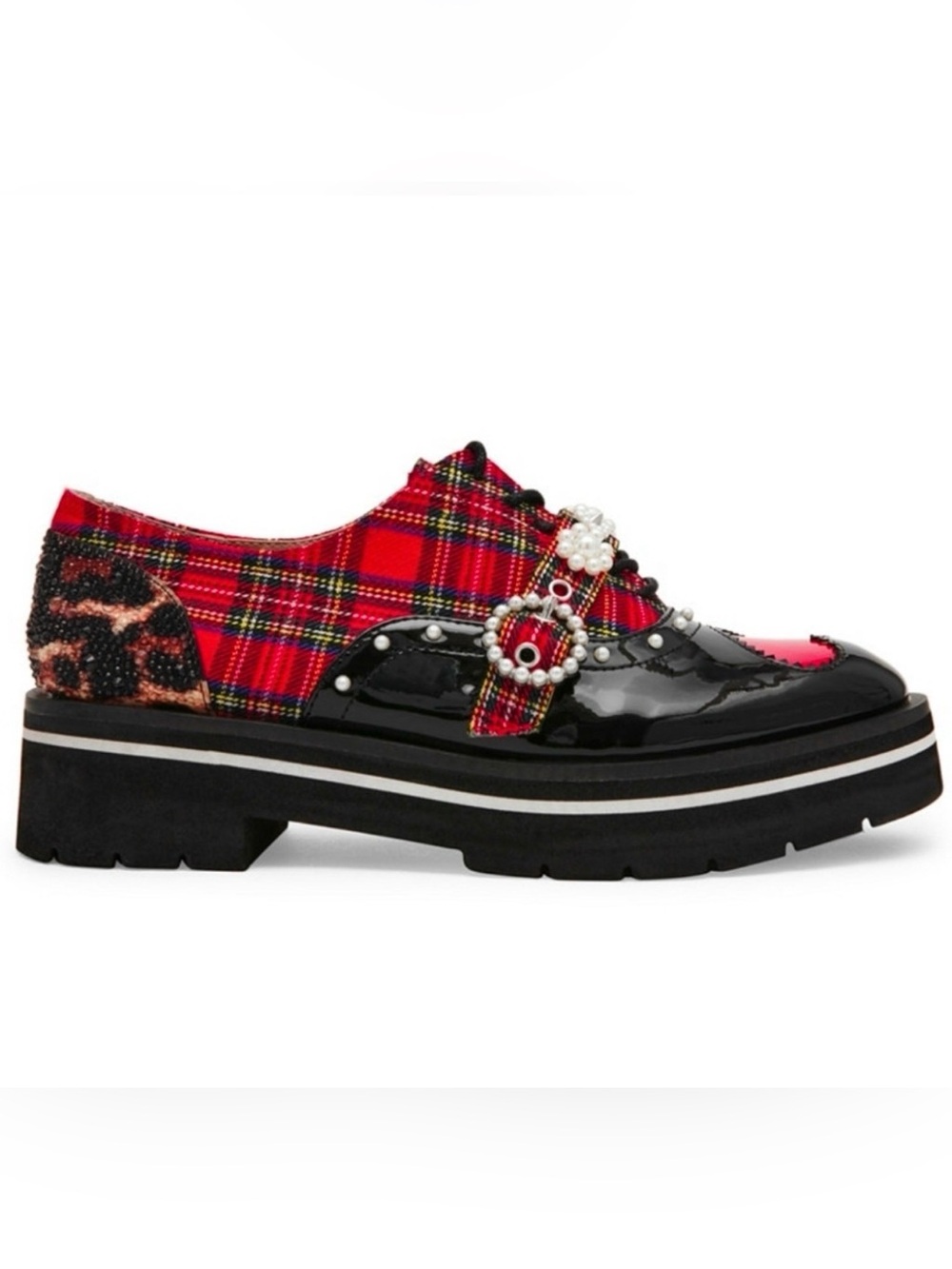 Betsey Johnson Simonnee Red Plaid Embellished Platform Oxford Shoe